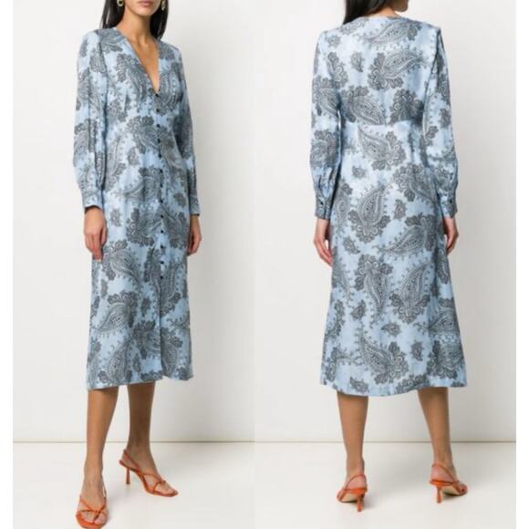 Sandro Paris Printed Silk Beane Jacquard Button Down A Line Midi Dress Classic S - Picture 1 of 16